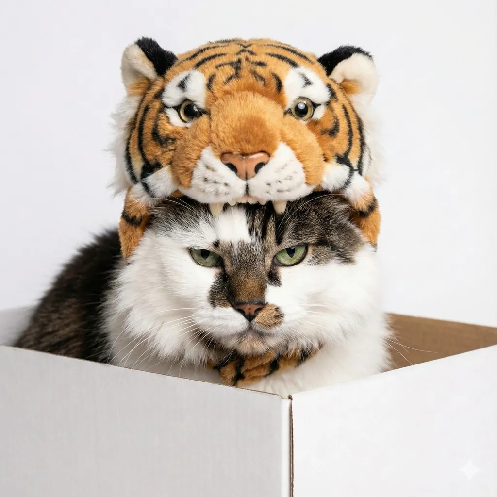 Cow cat in tiger plush hood costume