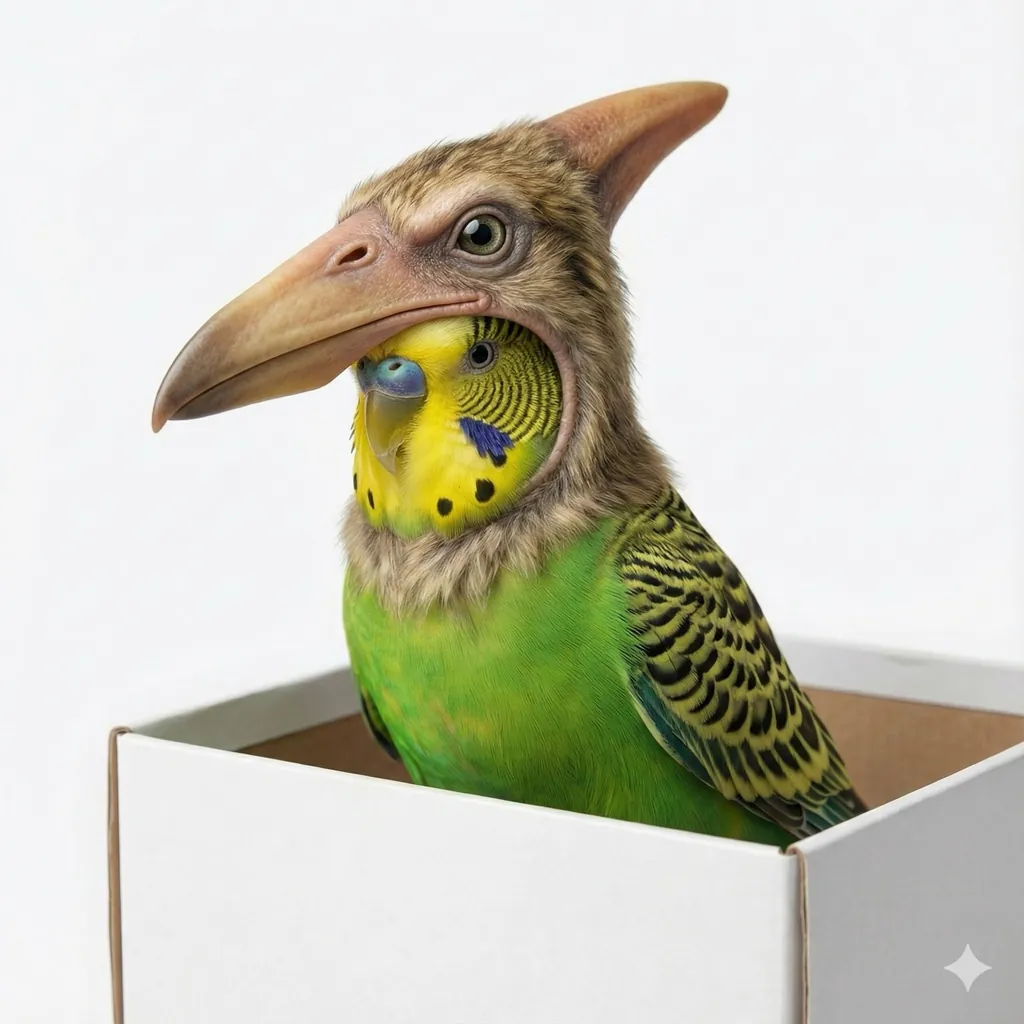 Parrot in archaeopteryx plush hood costume