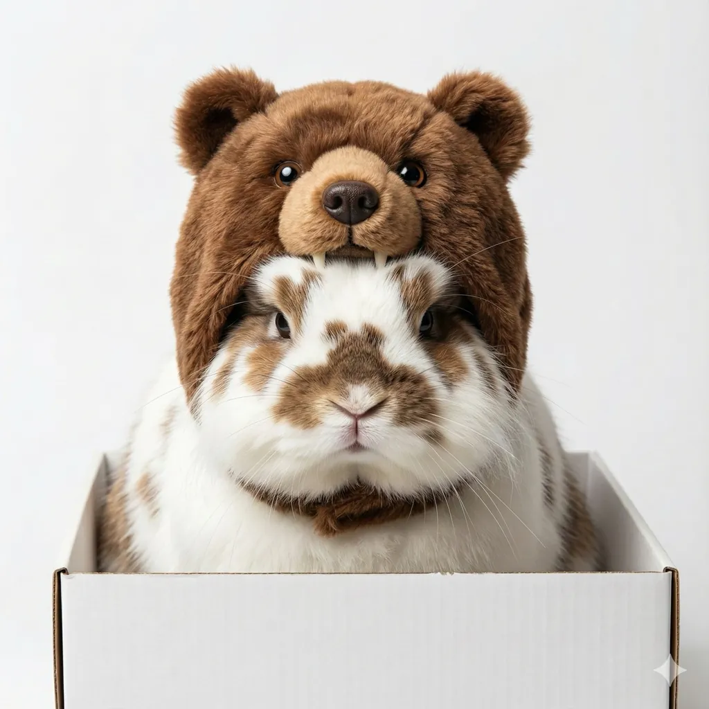 Rabbit in grizzly plush hood costume